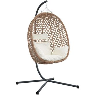 vidaXL Hanging Egg Chair Light cream 104 x 100 x 191 cm Poly Rattan vidaXL