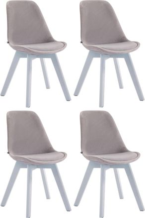 Clp Clp - Set De 4 Sillas De Comedor Borneo Tapizadas En Terciopelo Gris Blanco