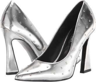 Nine West Tenry Pumps Womens Silver Pointed Toe Block Heel HTAT1260
