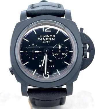 Officine Panerai Pre-owned Panerai Luminor 1950 Chrono Monopulsante 8 Days Gmt GMT Chronograph Black Dial Mens Watch PAM00317