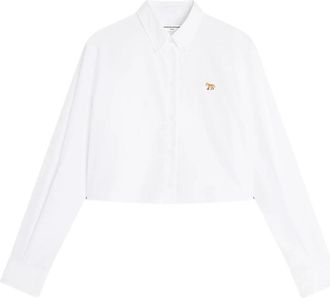 Maison Kitsuné Shirts, female, White, L, Short cotton shirt with Baby Fox
