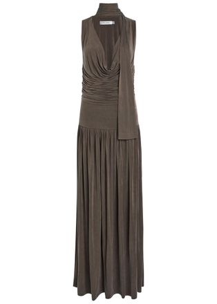 Aya Muse Alyve Scarf-effect Brushed Jersey Maxi Dress - Chocolate - Xxs (UK4 / Xxs)
