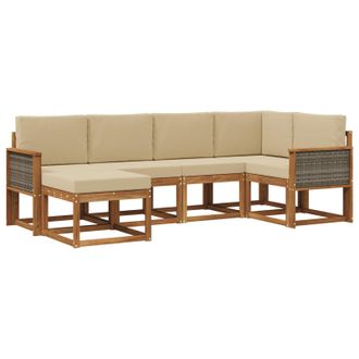 vidaXL Conjunto De Sof&aacute;s De Exterior 6 Pcs Natural Y Beige Poli&eacute;ster Vidaxl