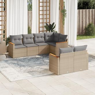 vidaXL Juego De Sof&aacute;s Jard&iacute;n Con Cojines Beige Mezcla 7 Pzas Rat&aacute;n Pe Vidaxl