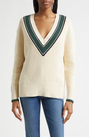 Veronica Beard Jovren Contrast Detail Cotton & Cashmere Sweater in Ecru at Nordstrom, Size X-Small