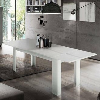 Dmora Mesa Extensible Dkofle, Consola Extensible Hasta 10 Plazas Consola Extensible 100% Made In Italy Cm 140/190x90h75 Alerce Blanco Brillo - Dmora
