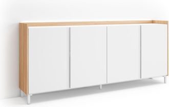 Skraut Home Skraut Home - Aparador Para Sal&oacute;n, Gran Capacidad De Almacenaje, 207x35x91cm, 4 Puertas, Dise&ntilde;o Industrial, Led, Estilo Moderno, Blanco Y Roble Soft