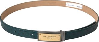 Dolce & Gabbana Womens Green Leather Gold Logo Engraved Buckle Belt
