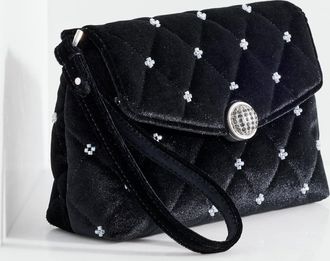 Talbots Quilted Velvet Beaded Wristlet - Black - 001 Talbots