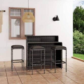 vidaXL Set Bar da Giardino 4 pz con Cuscini Grigio - Vidaxl