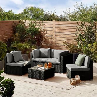 Furniturebox Orlando 4 Seat Modular Outdoor Garden Rattan Sofa in Black