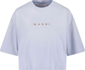Marni Grey Cropped Logo Cotton T-shirt