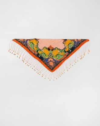 Etro Foulard Etro in seta stampa Paisley con frange di perline