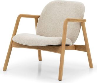 Woodek Butaca de roble macizo, tejido beige