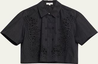A.L.C. Jade Short-Sleeve Eyelet Top
