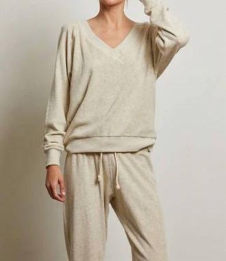 perfectwhitetee Sonny Long Sleeve Loop Terry Sinead Top In Oatmeal