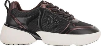 Pinko Alba Leren Sneakers - Dames - Sneakers - Zwart - 38 EU - Leer - Schoenen