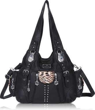 Angel Kiss Purses for Women Soft PU Leather Large Hobo Bags for Women Shoulder Bag, P-black Brown