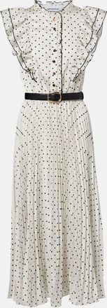 Self Portrait Belted polka-dot pleated midi dress