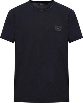 Dolce & Gabbana Tops, Heren, Blauw, XS, Katoen, T-shirt van katoen met ronde hals en logo