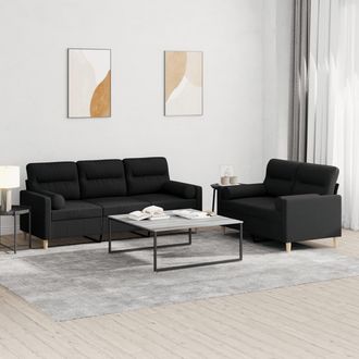 vidaXL Juego De Sof&aacute;s Con Cojines 2 Piezas Tela Negro Vidaxl