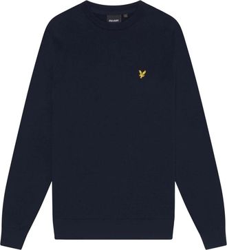 Lyle & Scott Gebreide katoenen trui met ronde hals - Heren - Ronde hals truien - Blauw - XL - Katoen - Truien & Vesten