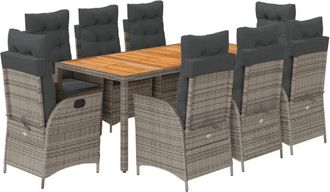 vidaXL Set Comedor Jard&iacute;n 9 Pzas Y Cojines Rat&aacute;n Sint&eacute;tico Gris Vidaxl