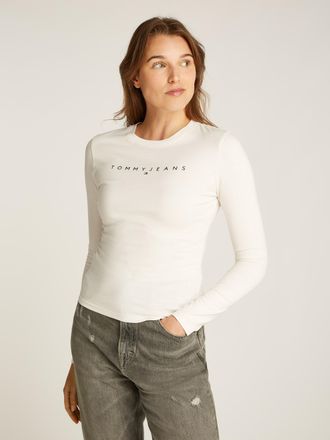 Tommy Jeans Langarmshirt TOMMY JEANS CURVE TJW SLIM LINEAR TEE LS EXT, Damen, Gr. XXXL(46), weiss (ancient wei&szlig;), Obermaterial: 100% Baumwolle, slim fit, Rundhals