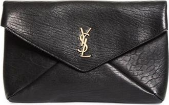 Saint Laurent Large Cassandre Leather Envelope Clutch in 1000 Nero at Nordstrom