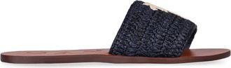 Maneb&igrave; Ronde Neus Leren Raffia Sandalen - Dames - Sandalen - Blauw - 36 EU - Leer - Schoenen