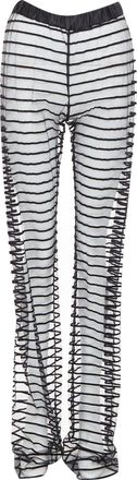 Dries Van Noten black flocked mesh striped sheer straight leg pants FR38 M