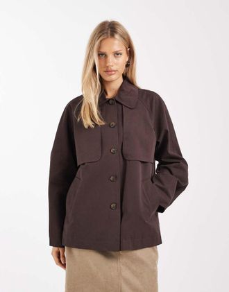 Object Trench premium corto color cioccolato con colletto alla Peter Pan-Marrone