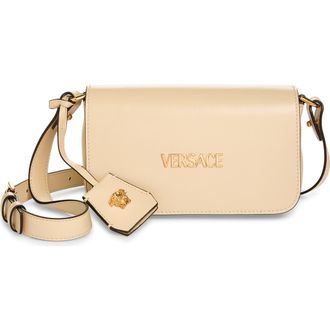 Versace Mini Tag Leather Shoulder Bag in Cream-Versace Gold at Nordstrom