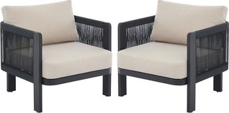 Vente-Unique Conjunto de 2 sillones de jard&iacute;n de aluminio y cuerda - Negro con cojines beige - HELYSI de MYLIA