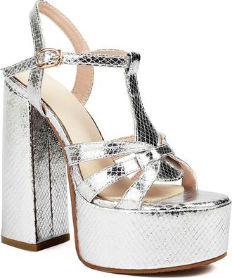 Generic Womens Open Toe Slingback Wedding Shoes for Bride Chunky High Heel Platform Pumps T-Strap Party Prom Sandals with Buckle,Silver,6.5 UK