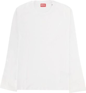 Diesel White Solid Round Neck T-Shirt