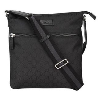 Gucci Mens Gucci Logo Leather Logo Stripe Webbing Shoulder Strap Nylon Shoulder Messenger Bag Black 449184-G1XHN-8615