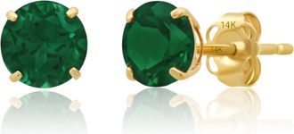 MAX + STONE 14k Yellow or White Gold 6mm Round Solitaire Gemstone Stud Earrings
