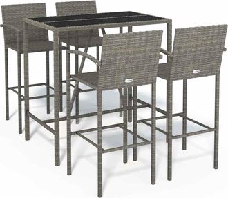 vidaXL Mesa Y Taburetes Altos Jard&iacute;n 5 Piezas Rat&aacute;n Sint&eacute;tico Gris Vidaxl
