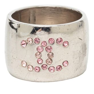 Chanel Metal Rhinestone Band Ring (Pre-Owned)
