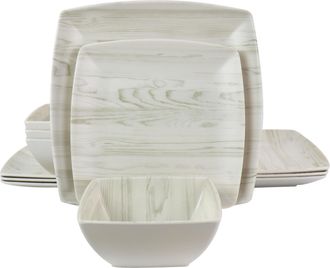 Gibson Home Woodgrain 12 Piece Melamine Dinnerware Set