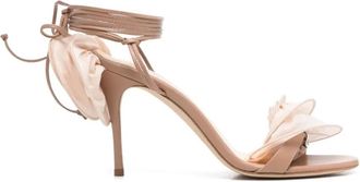 Magda Butrym Bloemige Beige Sandalen met Hoge Hak - Dames - Sandalen met hakken - Bruin - 37 EU - Leer - Schoenen