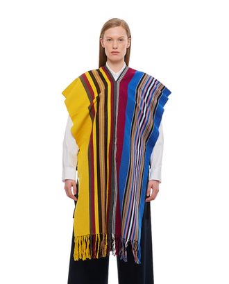 Colville Oversized Striped Cotton Poncho with Fringed Hem
