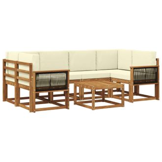vidaXL Conjunto De Sof&aacute;s De Exterior Con Coj&iacute;n 5 Pcs Natural Y Crema Vidaxl