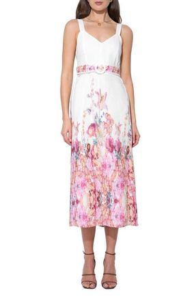 Adelyn Rae Remi Floral Midi Dress in White/Magenta at Nordstrom, Size X-Small