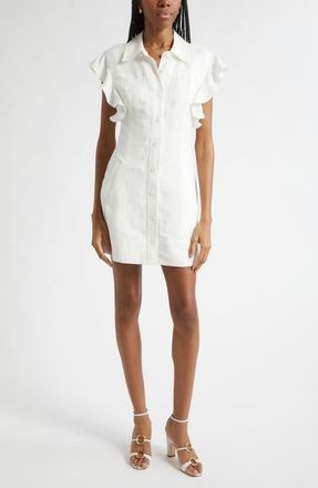 Ramy Brook Nikki Ruffle Sleeve Linen Blend Shirtdress in White Linen at Nordstrom, Size 10