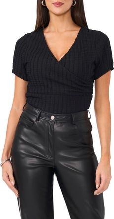 Vince Camuto Jacquard Surplice Neck Top in Rich Black at Nordstrom, Size Medium