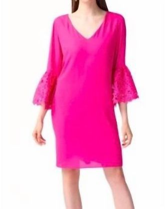 Joseph Ribkoff Lace Sleeve Mini Dress In Ultra Pink