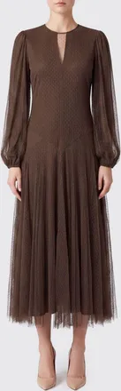 Twinset Abito da cerimonia midi in tulle plissettato con scollo a girocollo