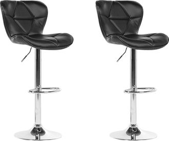 Beliani Conjunto De Taburetes De Bar En Piel Sint&eacute;tica Negra Giratorio Altura Ajustable Estilo Moderno Valetta
